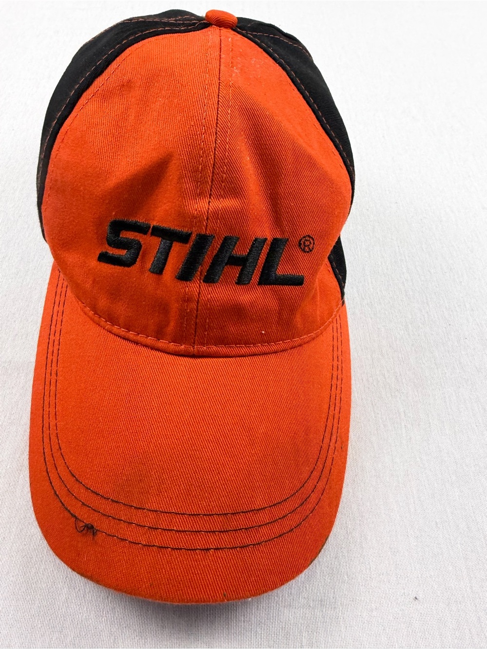 STIHL Contrast Stitch Orange Black Hat‎ Embroidered Logo Adjustable Workwear Cap